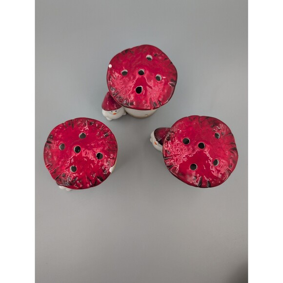 3 mushroom gnome snowman ceramic Christmas decor figurines - Picture 2 of 5